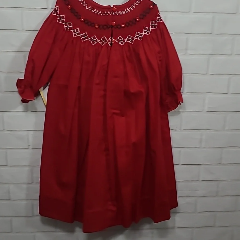 NWT Will ' Beth red smocked bishop style dress - Picture 2 of 4